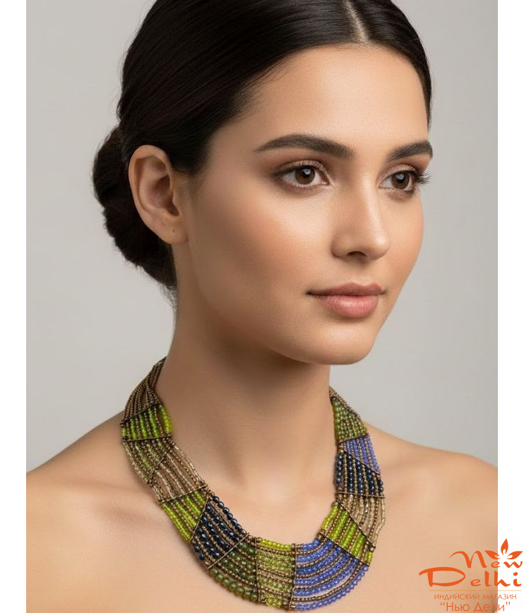 Намисто   з  бісеру (салатове) .Індія.