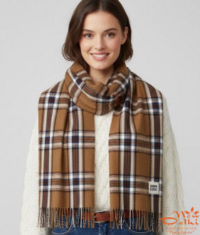 Кашеміровий палантин-шарф "Клітинка",Коричневий з білим.