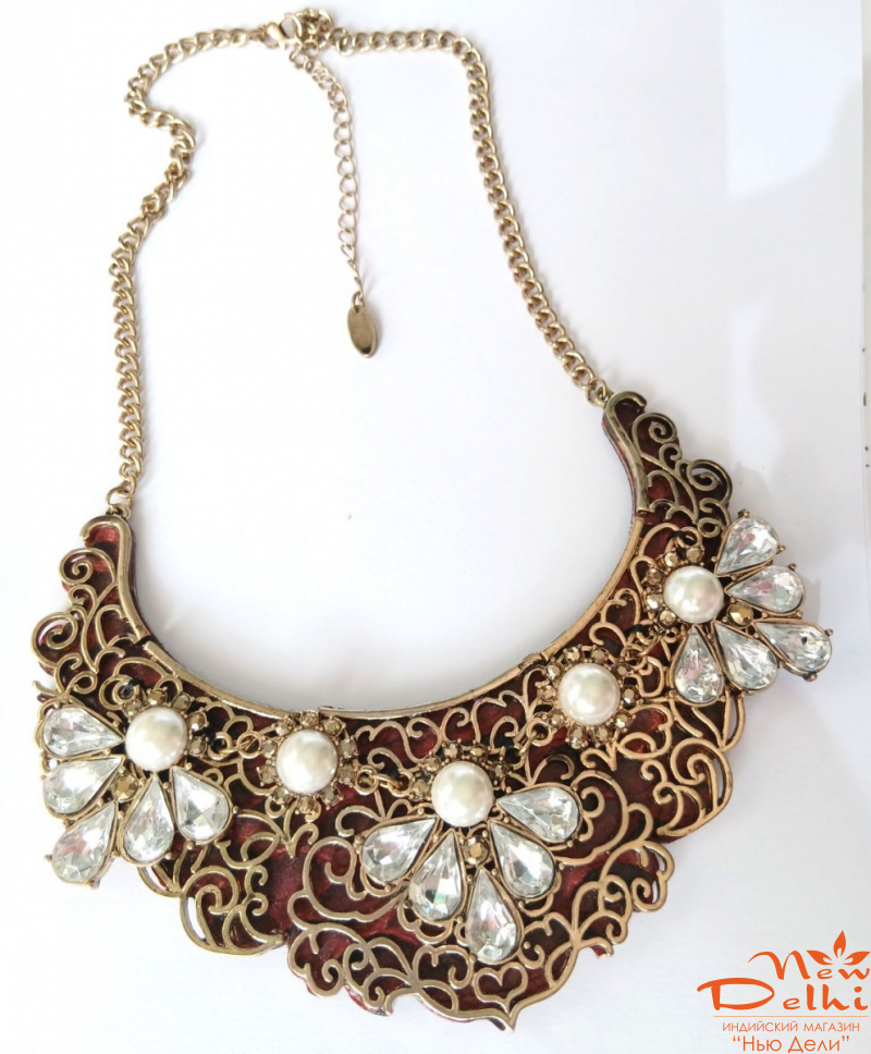 Колье -комірець ,латунь, зі стразами.Індія