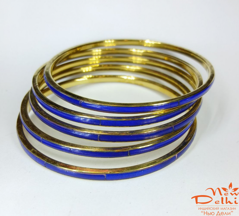 Набор браслетів- 5 шт, Синій,  ( 3 мм* 6,5 см) . Індія