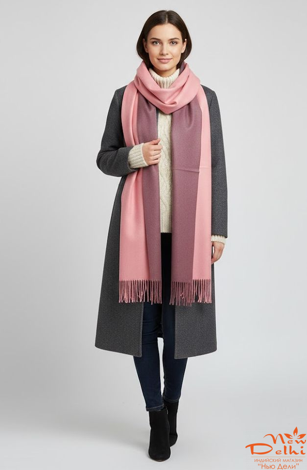 Палантин Яскраво-рожевий-бузковий-однотонний двосторонній кашеміровий