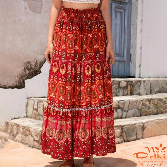 Спідниця в Бохо стилі, "Павич", віскоза, червона