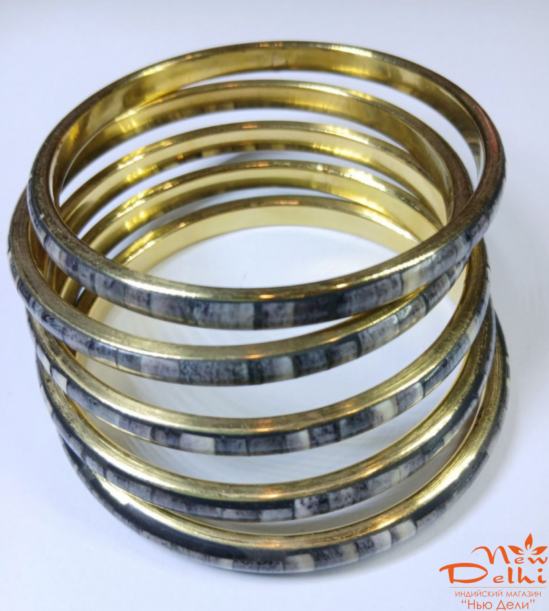 Набір Браслетів Графіт -5  шт.  ( 5 см*6,5 см), латунь, кістка, Індія