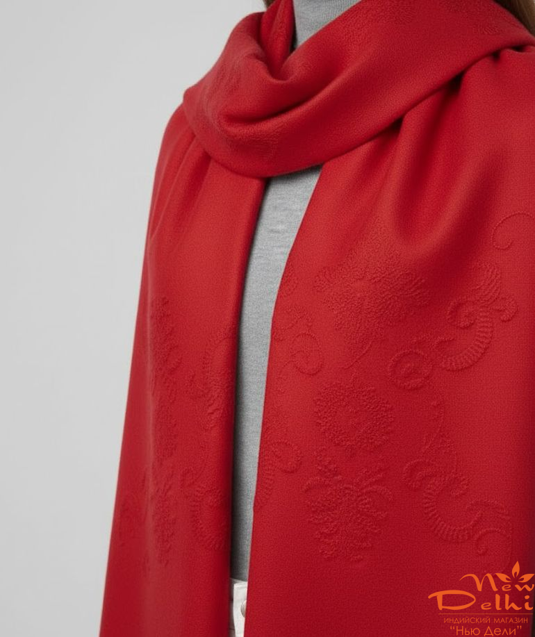 Шарф Вишивка, Вовна, червоний, Розмір 180 см*70 см