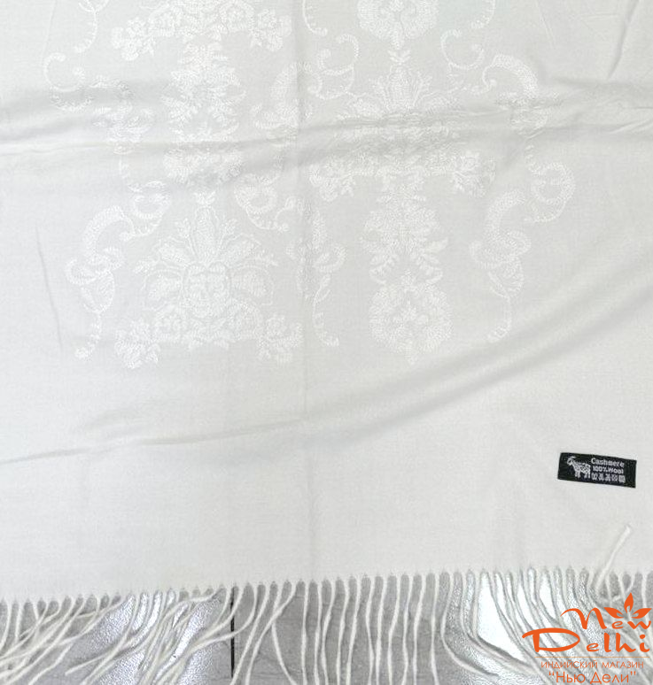 Шарф Вишивка, Вовна, білий, Розмір 180 см*70 см