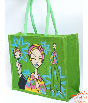 ЭкоСумка джутовая "Девочки" Зеленая ( 40*35 см)