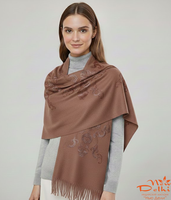 Шарф Вишивка, Вовна, капучино, Розмір 180 см*70 см