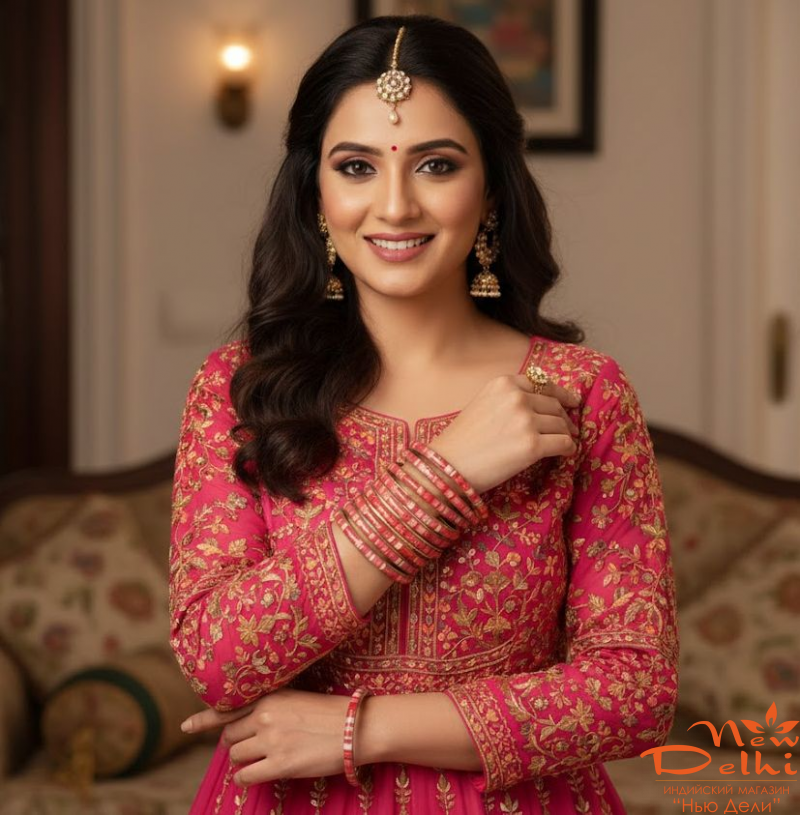 Набір Браслетів Червоний -5  шт.  ( 5 см*6,5 см), латунь, кістка, Індія