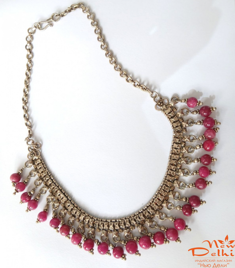 Намисто "Рубинові краплі" з бусинами в Етно-стилі.Індія.