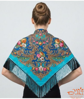 Хустка "Квіти", вовна, блакітна.