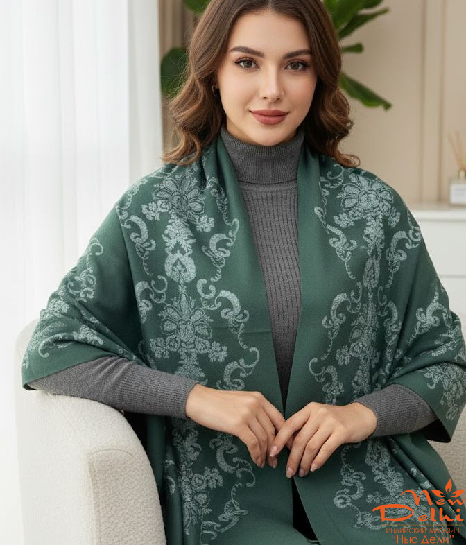 Шарф Вишивка, Вовна, зелений, Розмір 180 см*70 см