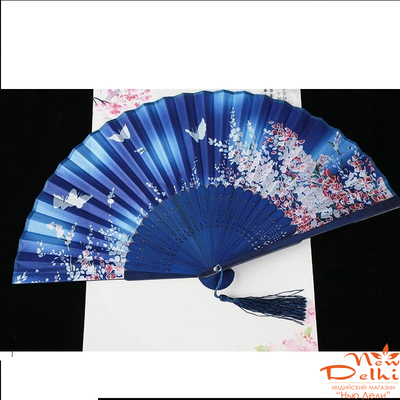 Віяло  вінтажне з шовку та бамбуку,  L = 21 см, п\о 38 см.