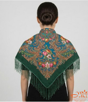 Хустка "Квіти", вовна, зелена.