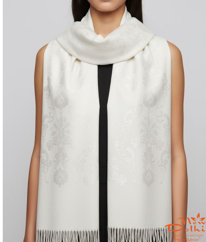 Шарф Вишивка, Вовна, білий, Розмір 180 см*70 см
