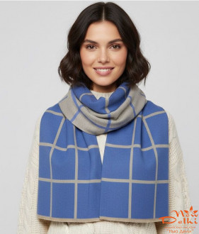 Палантин "Клітинка" кашемір ,180*70 см, блакітно-бежевий.