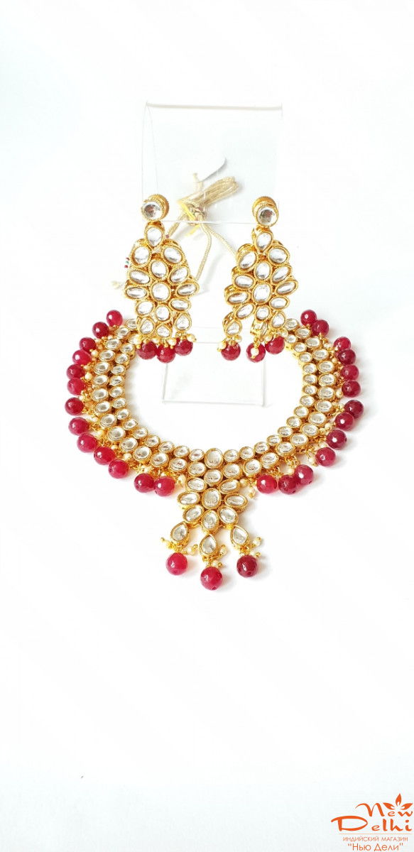 Набір індійських прикрас "Смарагдові грона" (№2) кольє, сережки