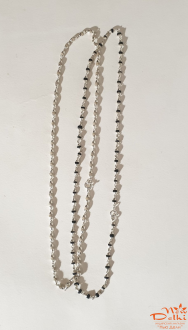 Бусы Туласи в серебре однорядные, под шею 42 см, цвет бусинки-черный