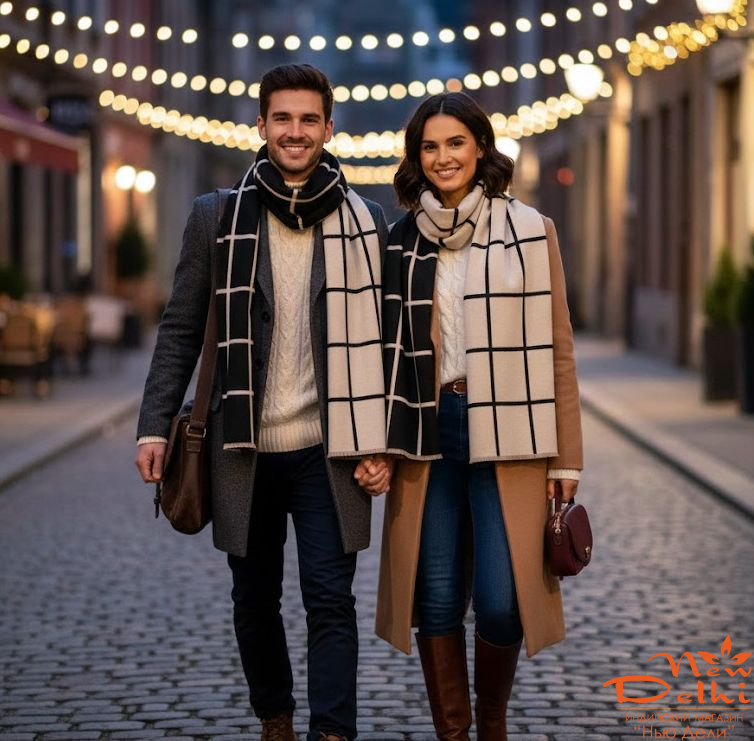 Палантин "Клітинка" кашемір ,180*70 см, черно-білий